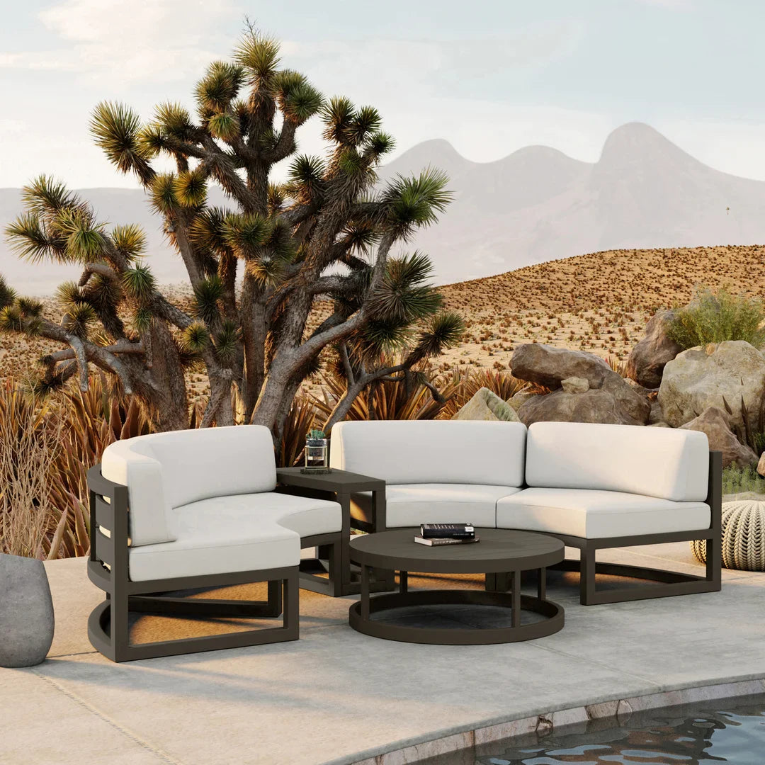 Avion 4 Piece Aluminum Curve Sectional Set - Slate - Canvas Natural