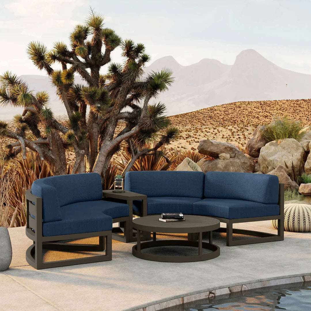Avion 4 Piece Aluminum Curve Sectional Set - Slate - Spectrum Indigo