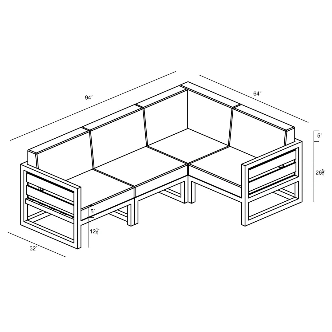Avion 4 Piece Aluminum Sectional Set - Slate - Canvas Charcoal