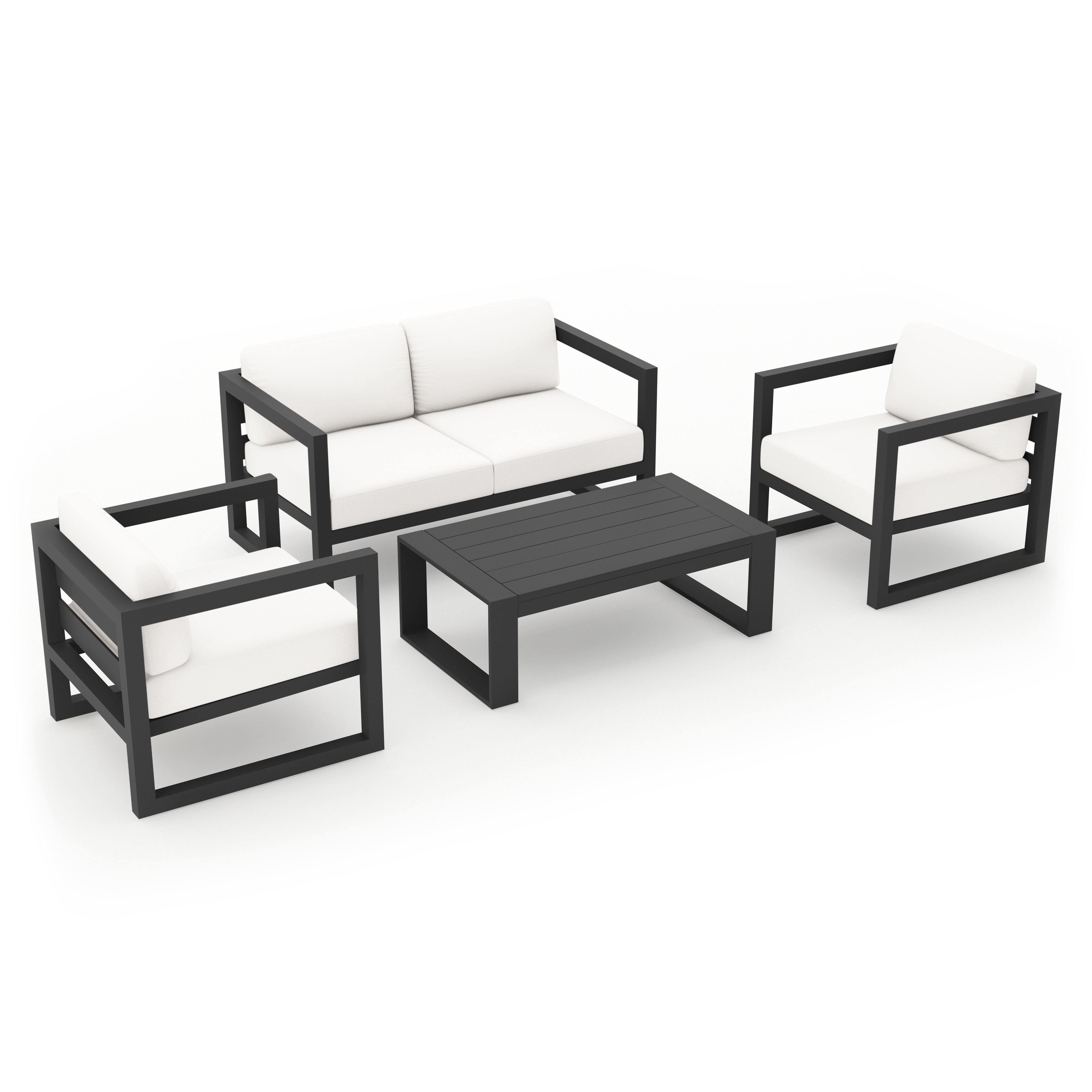 Avion 4 Piece Aluminum Loveseat Set#Finish_Slate#Fabric_Canvas Natural