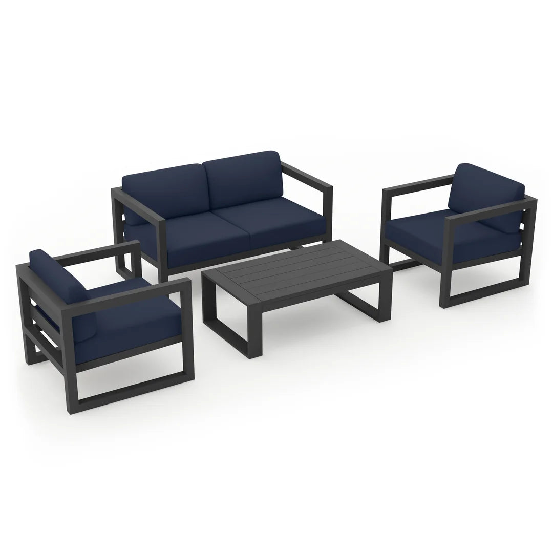 Avion 4 Piece Aluminum Loveseat Set - Slate - Spectrum Indigo