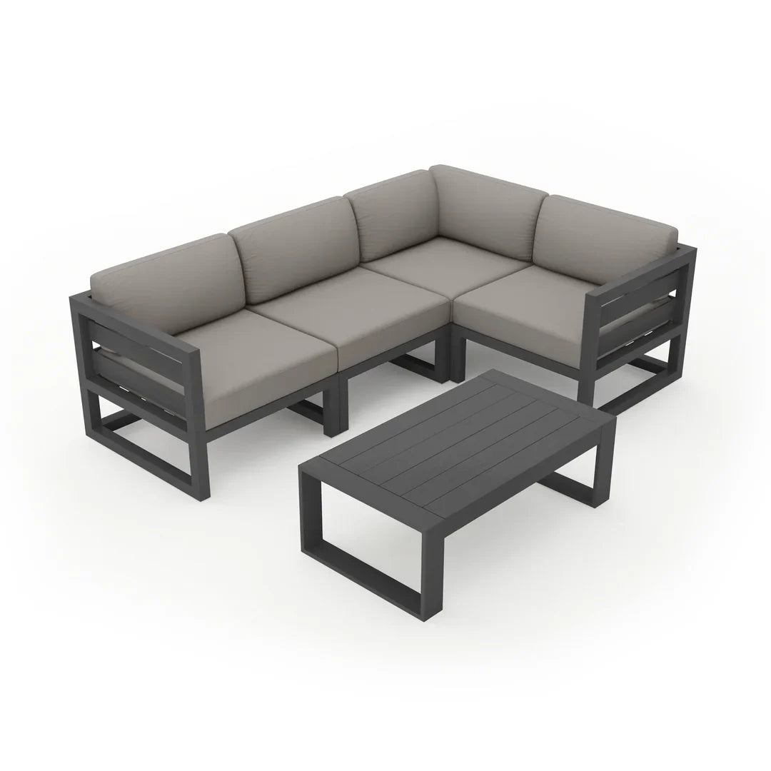 Avion 5 Piece Aluminum Sectional Set - Slate - Canvas Charcoal