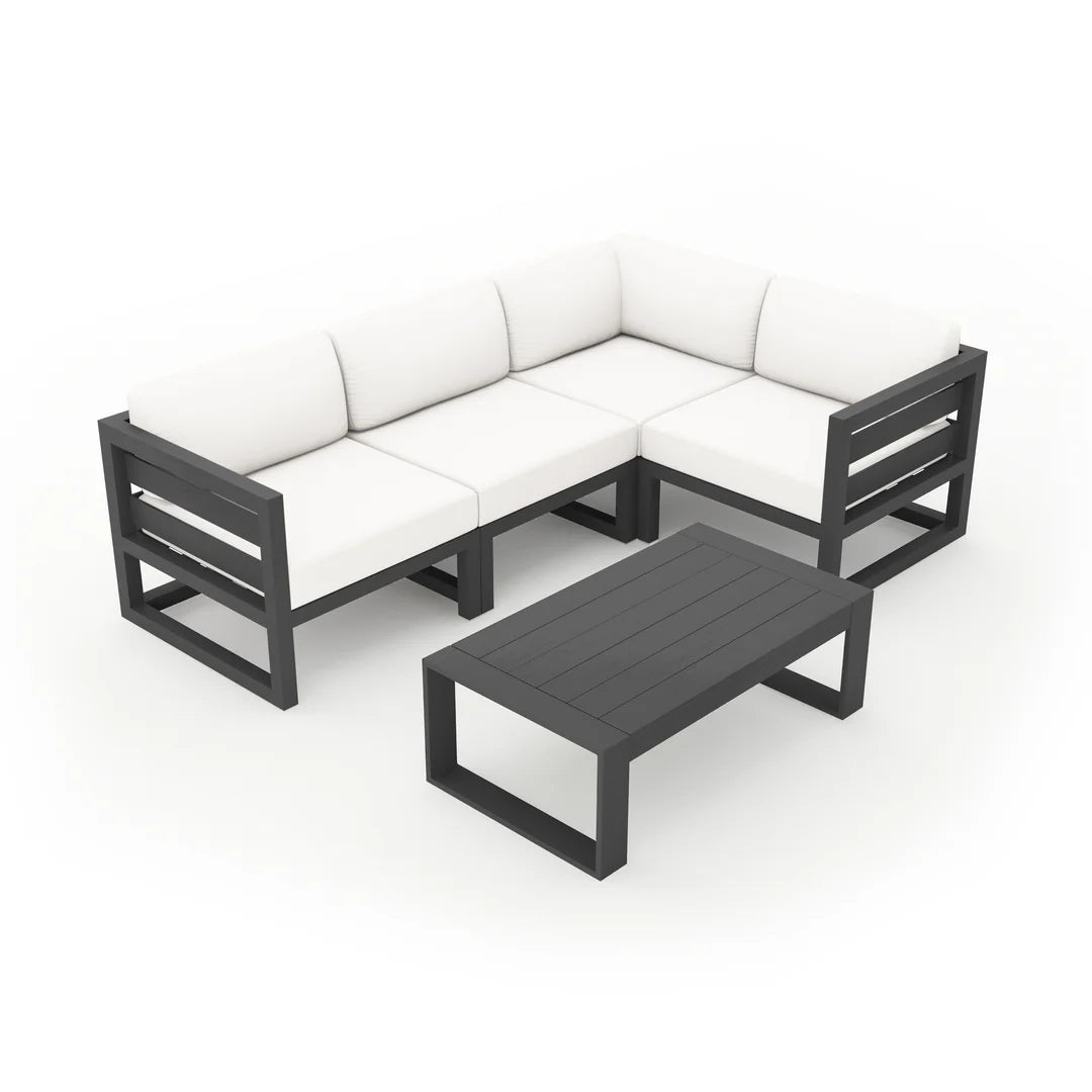 Avion 5 Piece Aluminum Sectional Set - Slate - Canvas Natural