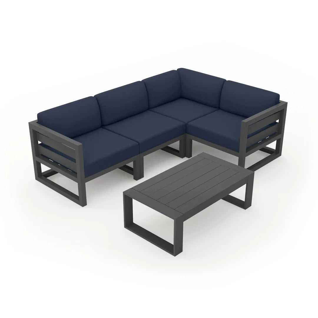 Avion 5 Piece Aluminum Sectional Set - Slate - Spectrum Indigo