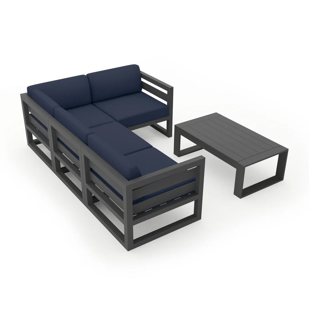 Avion 5 Piece Aluminum Sectional Set - Slate - Spectrum Indigo