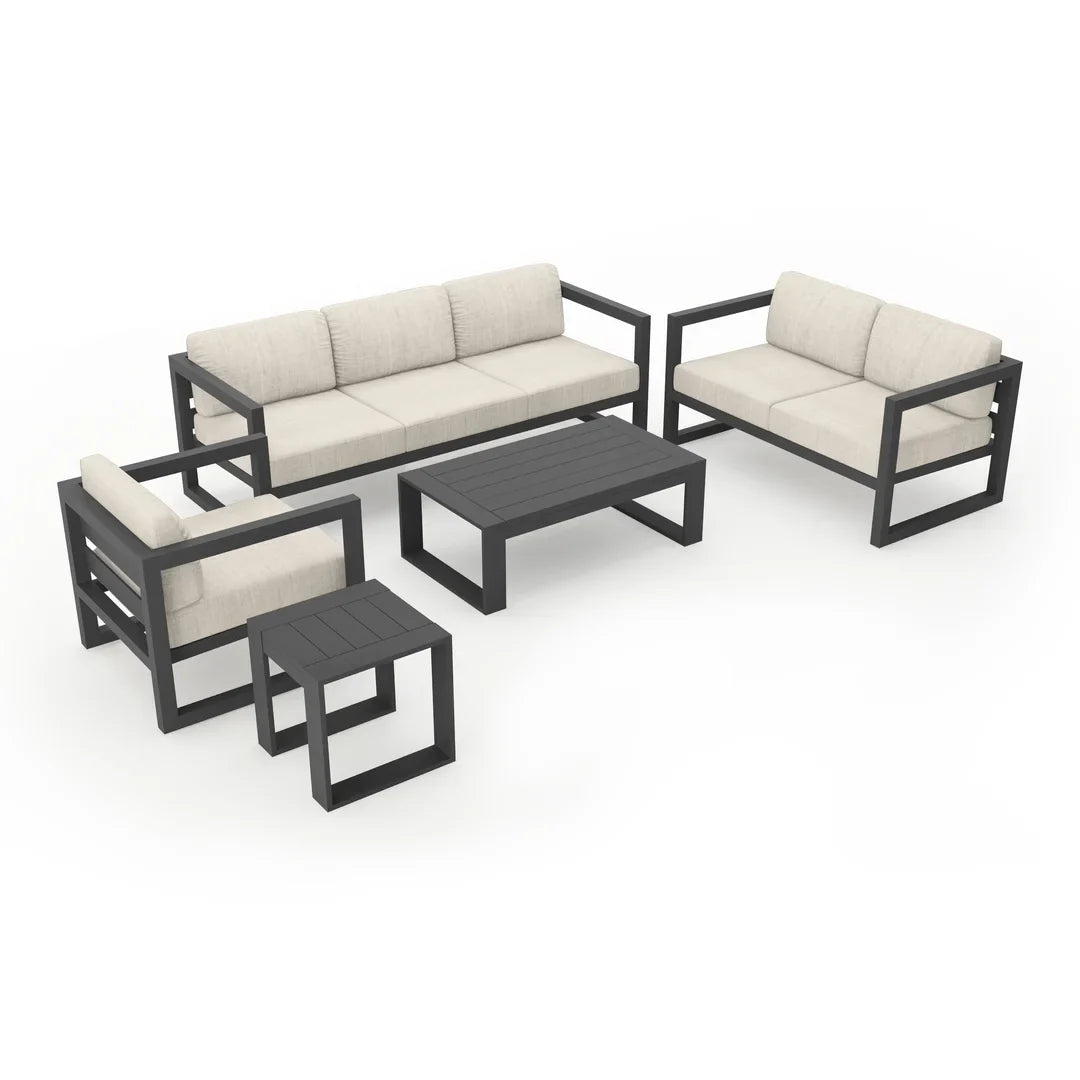 Avion 5 Piece Aluminum Sofa Set - Slate - Cast Silver