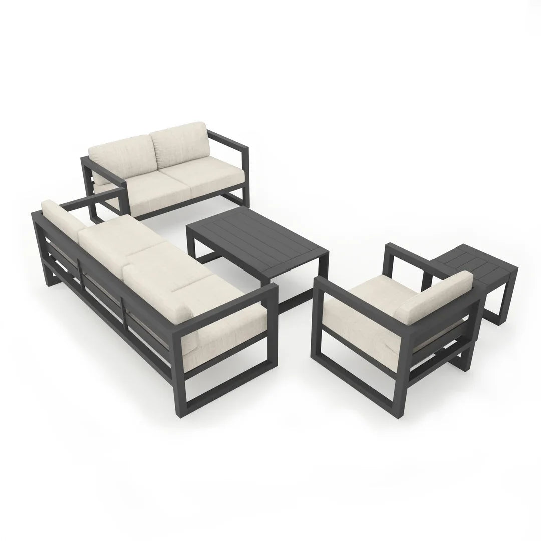 Avion 5 Piece Aluminum Sofa Set - Slate - Cast Silver
