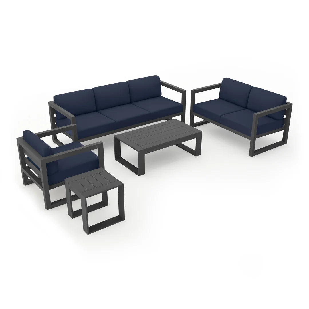 Avion 5 Piece Aluminum Sofa Set - Slate - Spectrum Indigo