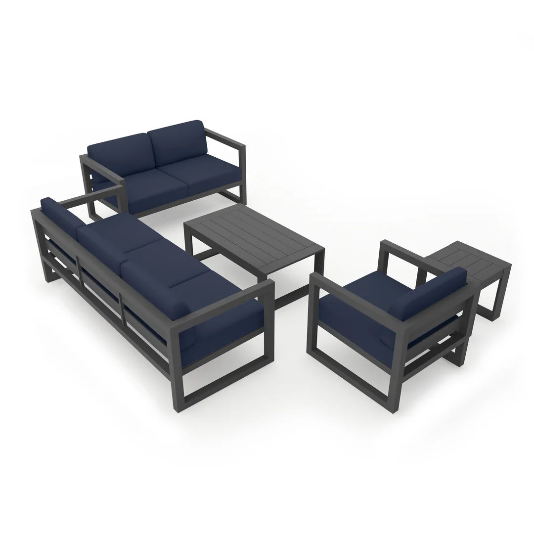 Avion 5 Piece Aluminum Sofa Set - Slate - Spectrum Indigo