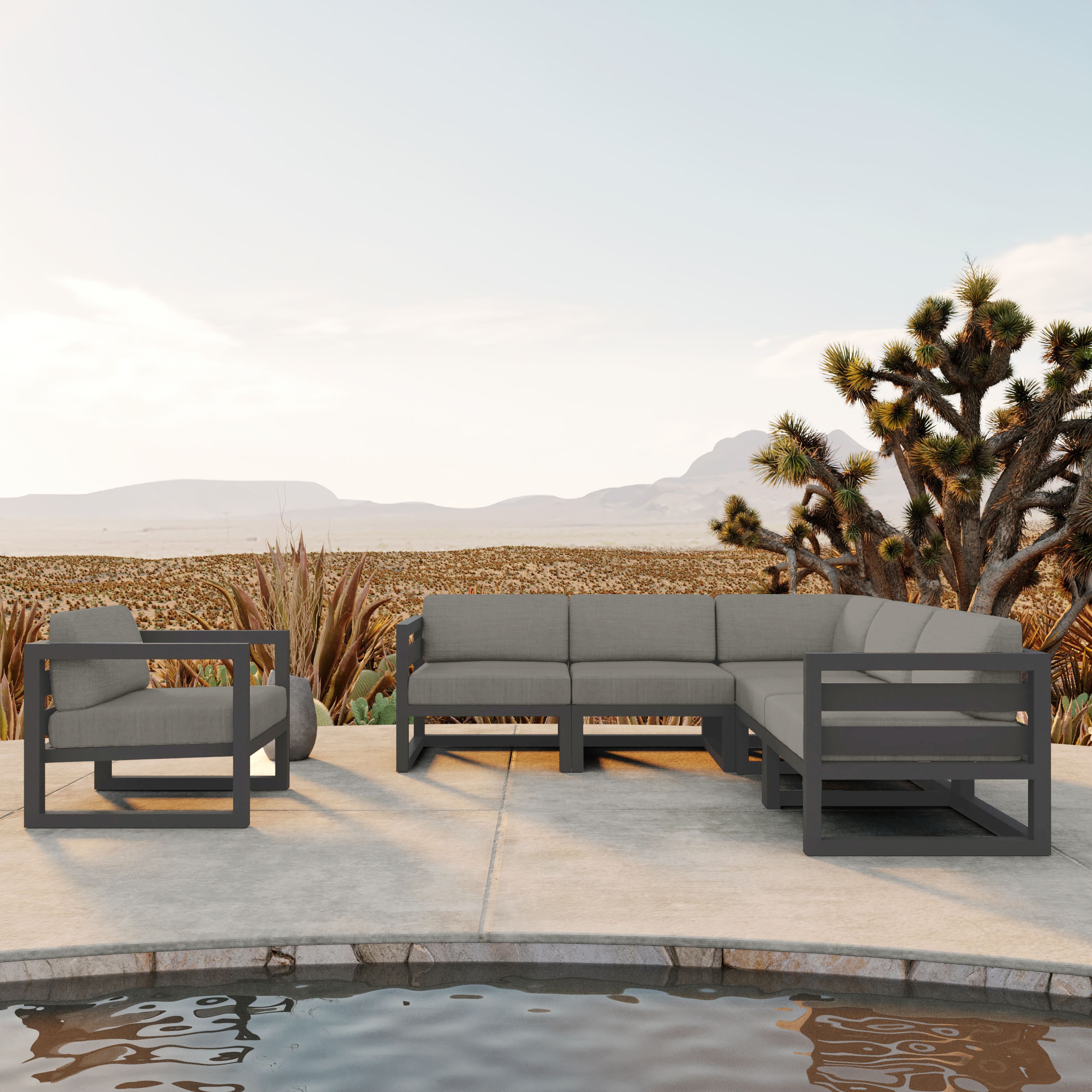 Avion 6 Piece Aluminum Sectional Set#Finish_Slate#Fabric_Canvas Charcoal