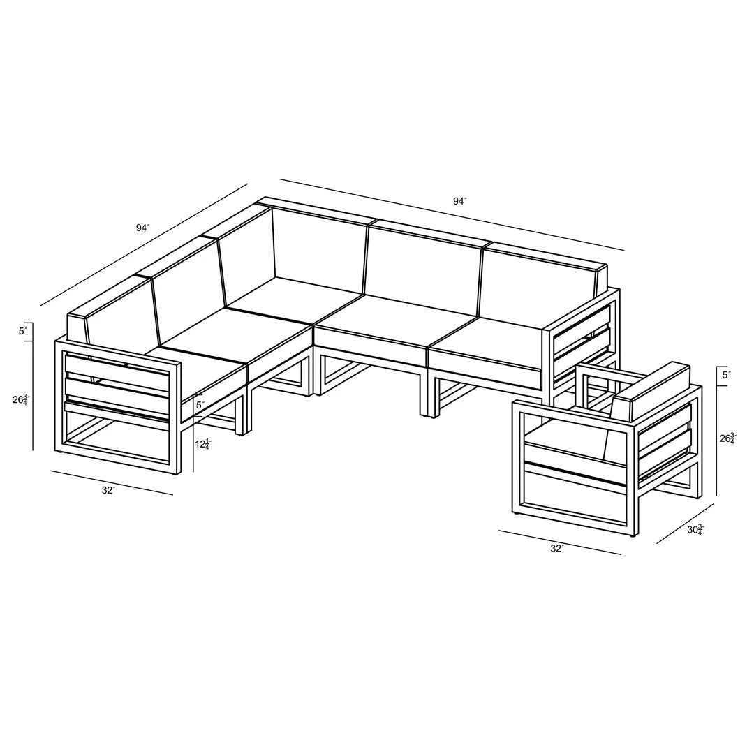 Avion 6 Piece Aluminum Sectional Set - Slate - Cast Silver