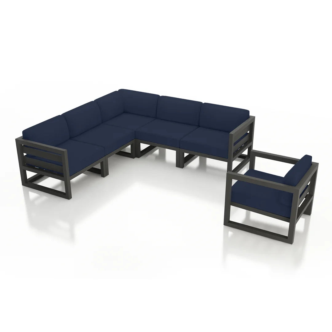Avion 6 Piece Aluminum Sectional Set - Slate - Spectrum Indigo