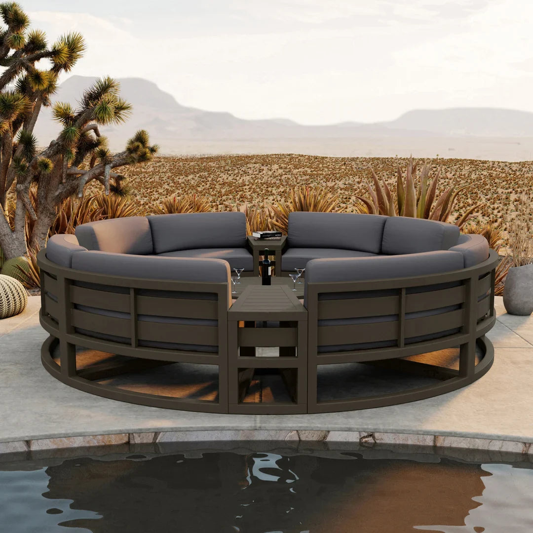 Avion 7 Piece Aluminum Curve Sectional Set - Slate - Canvas Charcoal