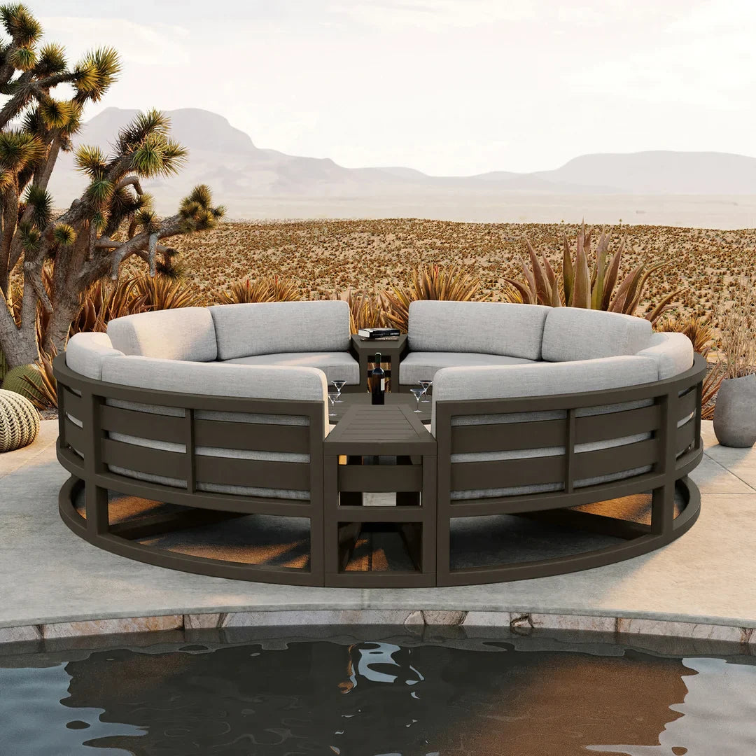 Avion 7 Piece Aluminum Curve Sectional Set - Slate - Cast Silver