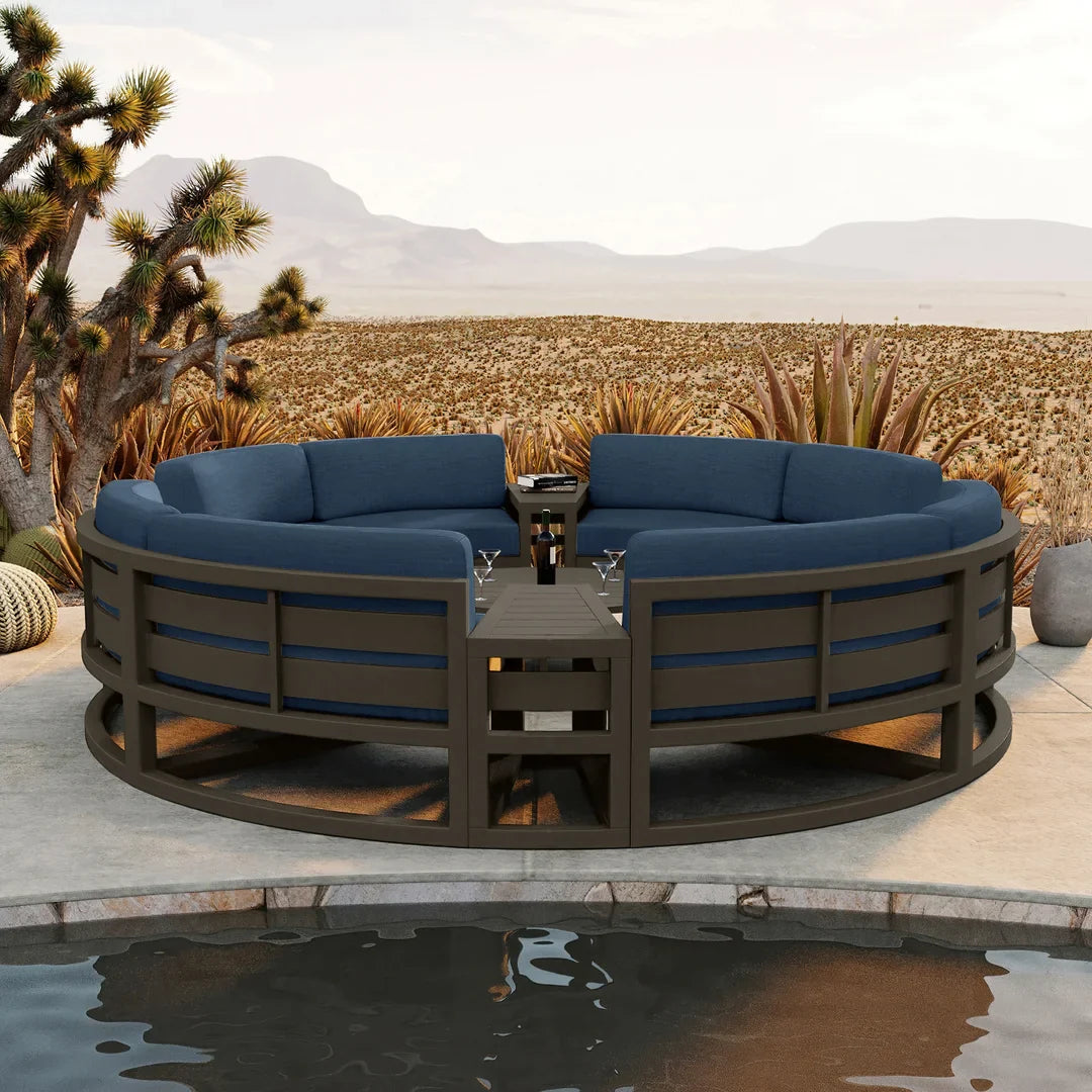 Avion 7 Piece Aluminum Curve Sectional Set - Slate - Spectrum Indigo