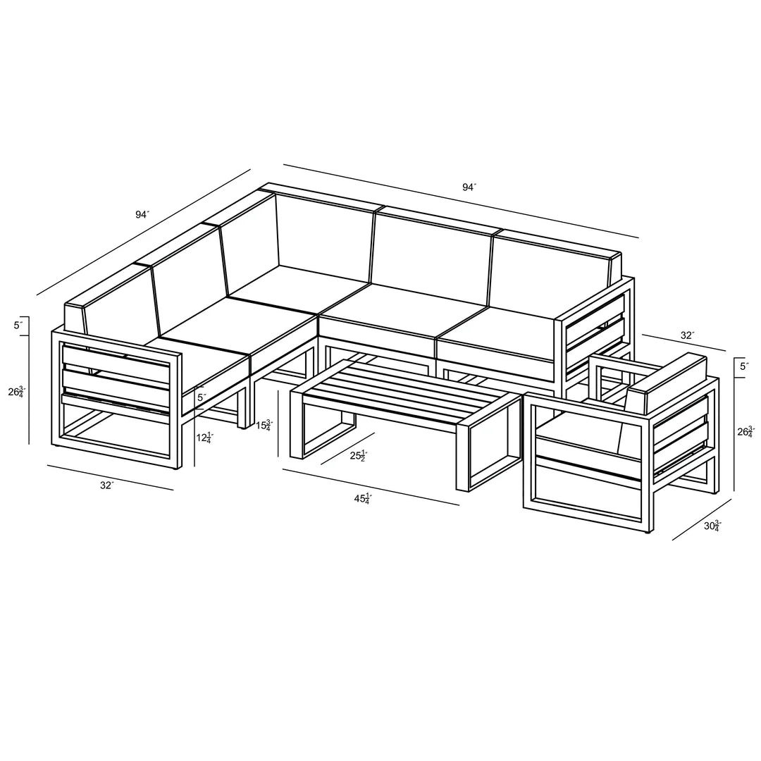 Avion 7 Piece Aluminum Sectional Set - Slate - Canvas Charcoal