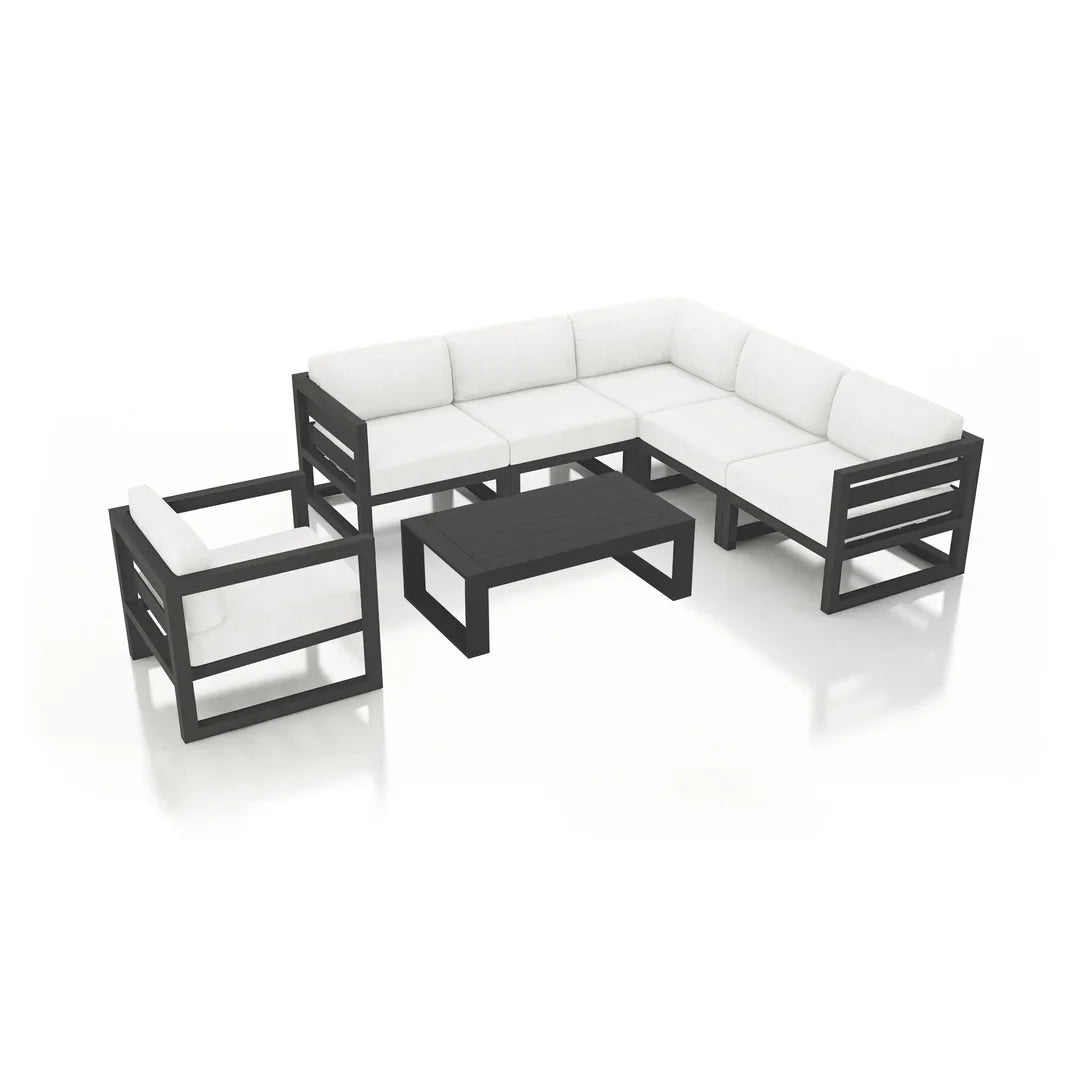 Avion 7 Piece Aluminum Sectional Set - Slate - Canvas Natural