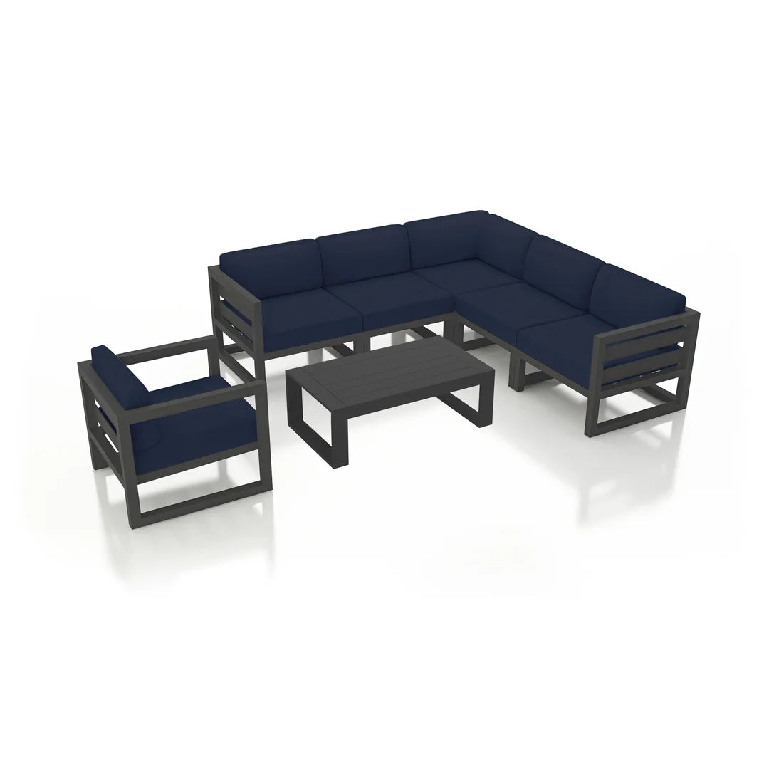Avion 7 Piece Aluminum Sectional Set - Slate - Spectrum Indigo