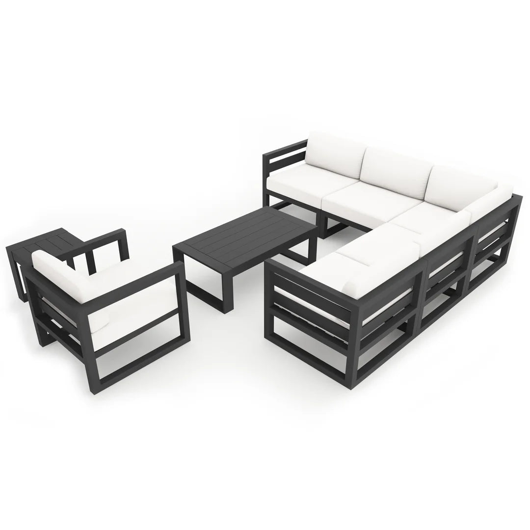 Avion 8 Piece Aluminum Sectional Set - Slate - Canvas Natural