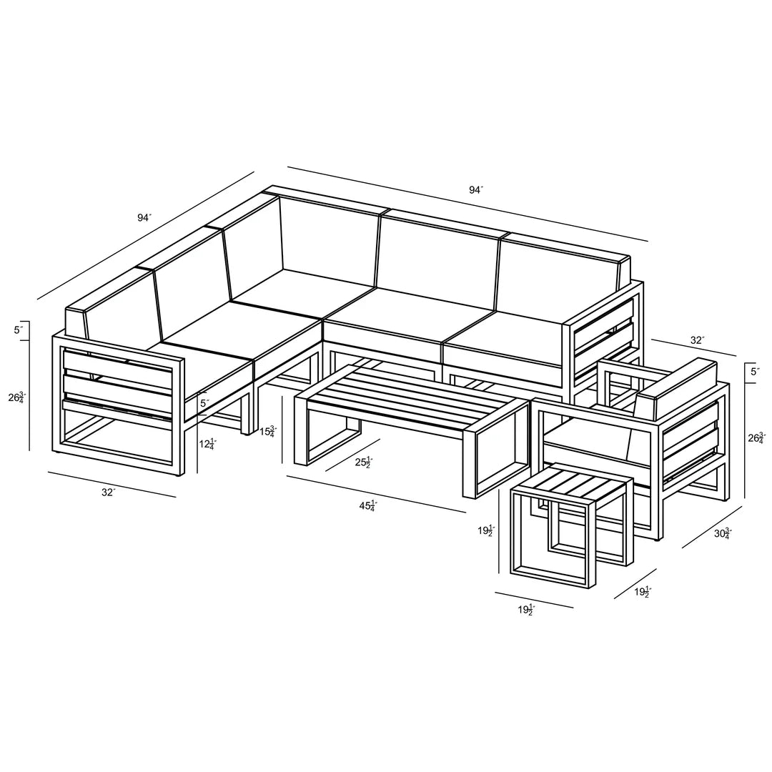 Avion 8 Piece Aluminum Sectional Set - Slate - Cast Silver