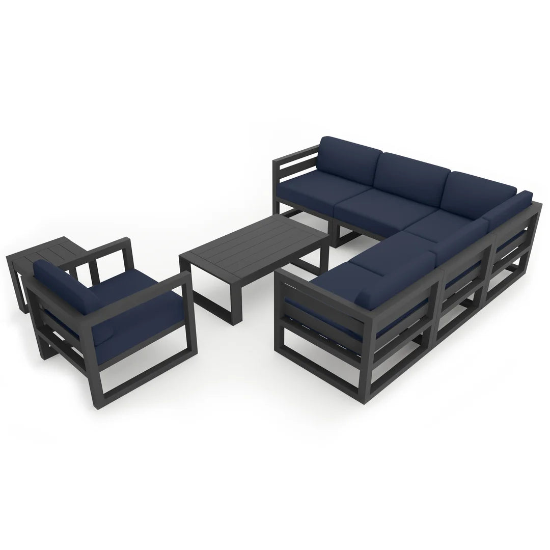 Avion 8 Piece Aluminum Sectional Set - Slate - Spectrum Indigo
