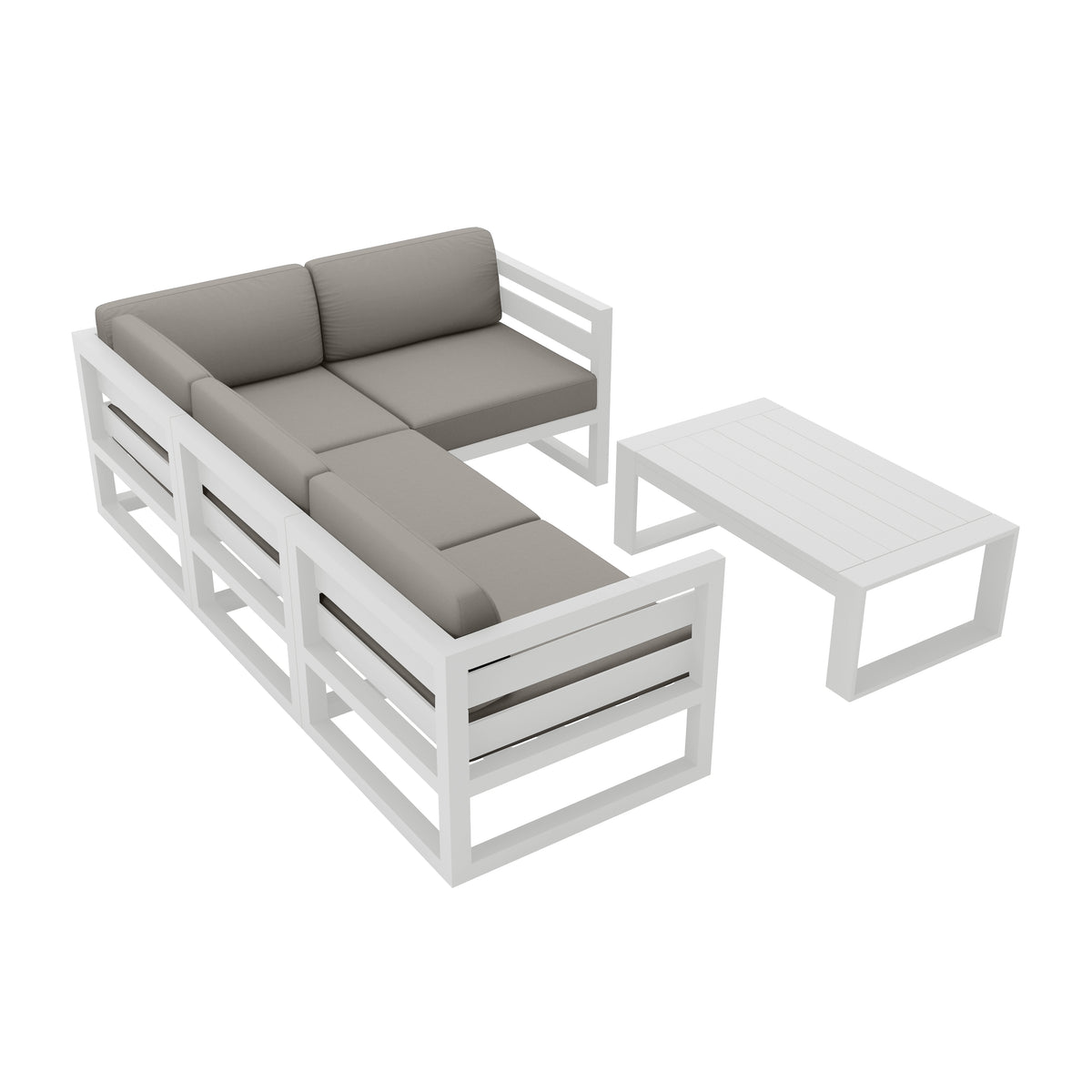 Avion 5 Piece Aluminum Sectional Set#Finish_White#Fabric_Canvas Charcoal