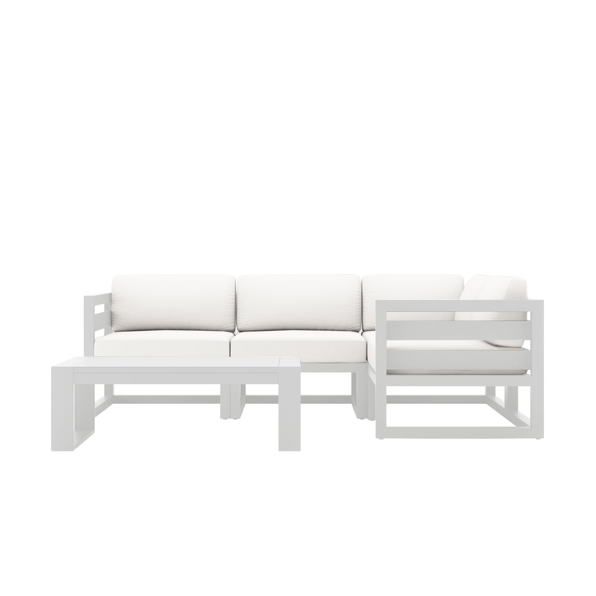Avion 5 Piece Aluminum Sectional Set#Finish_White#Fabric_Canvas Natural