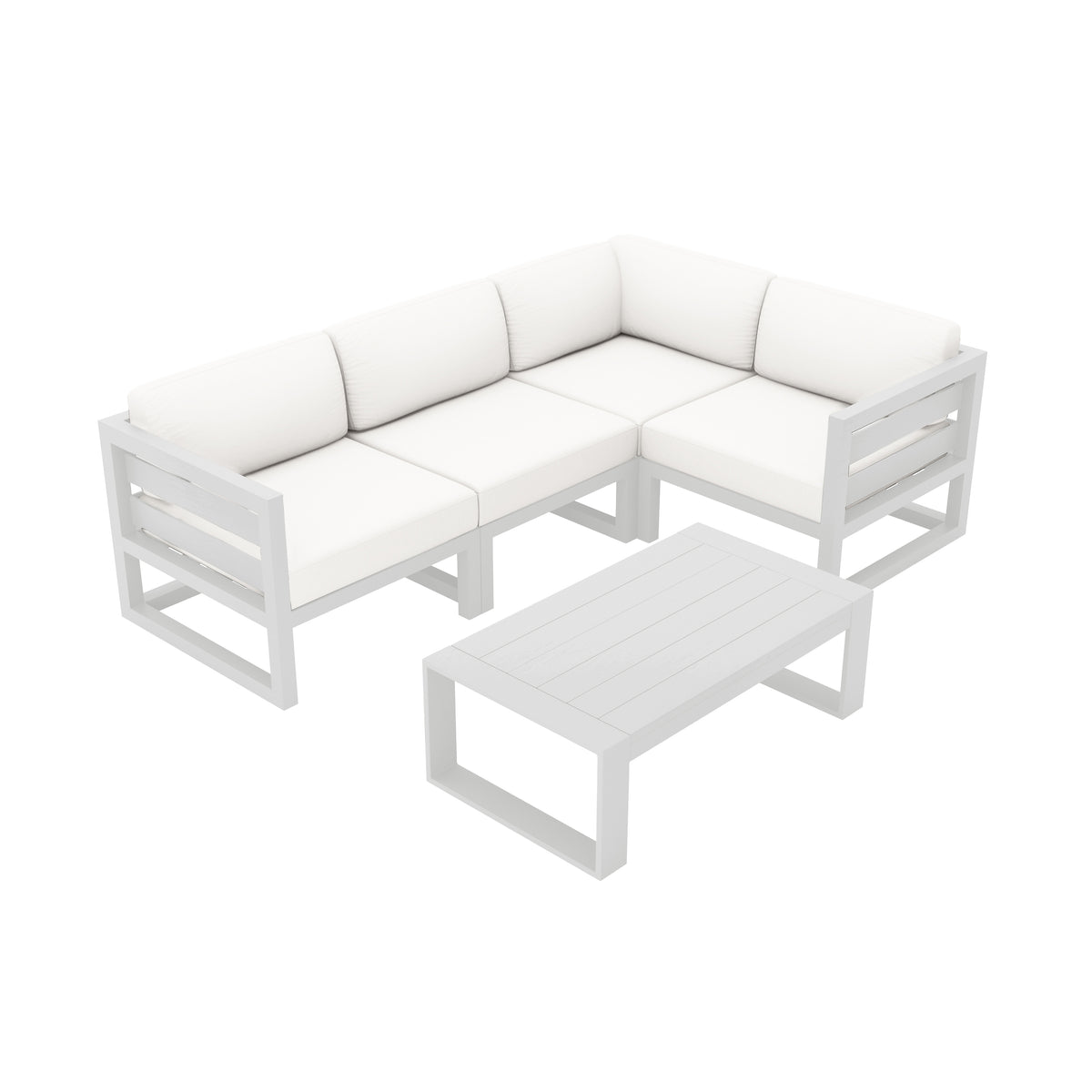 Avion 5 Piece Aluminum Sectional Set#Finish_White#Fabric_Canvas Natural