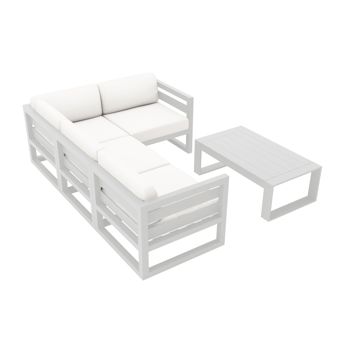 Avion 5 Piece Aluminum Sectional Set#Finish_White#Fabric_Canvas Natural
