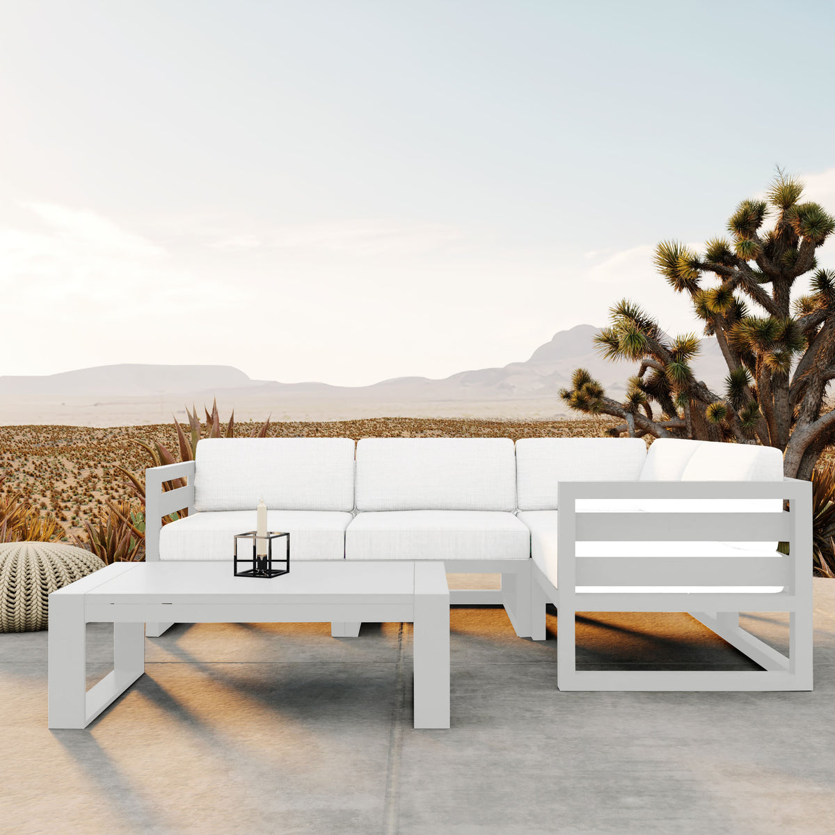 Avion 5 Piece Aluminum Sectional Set#Finish_White#Fabric_Canvas Natural
