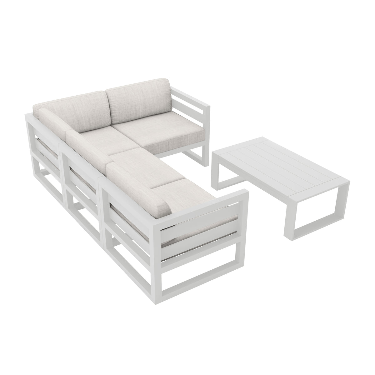 Avion 5 Piece Aluminum Sectional Set#Finish_White#Fabric_Cast Silver