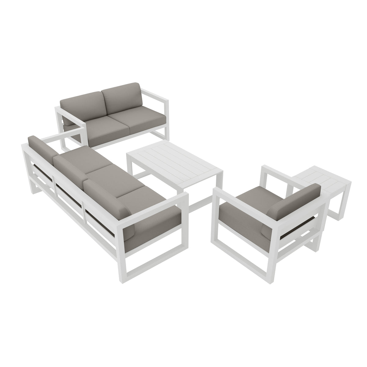 Avion 5 Piece Aluminum Sofa Set#Finish_White#Fabric_Canvas Charcoal