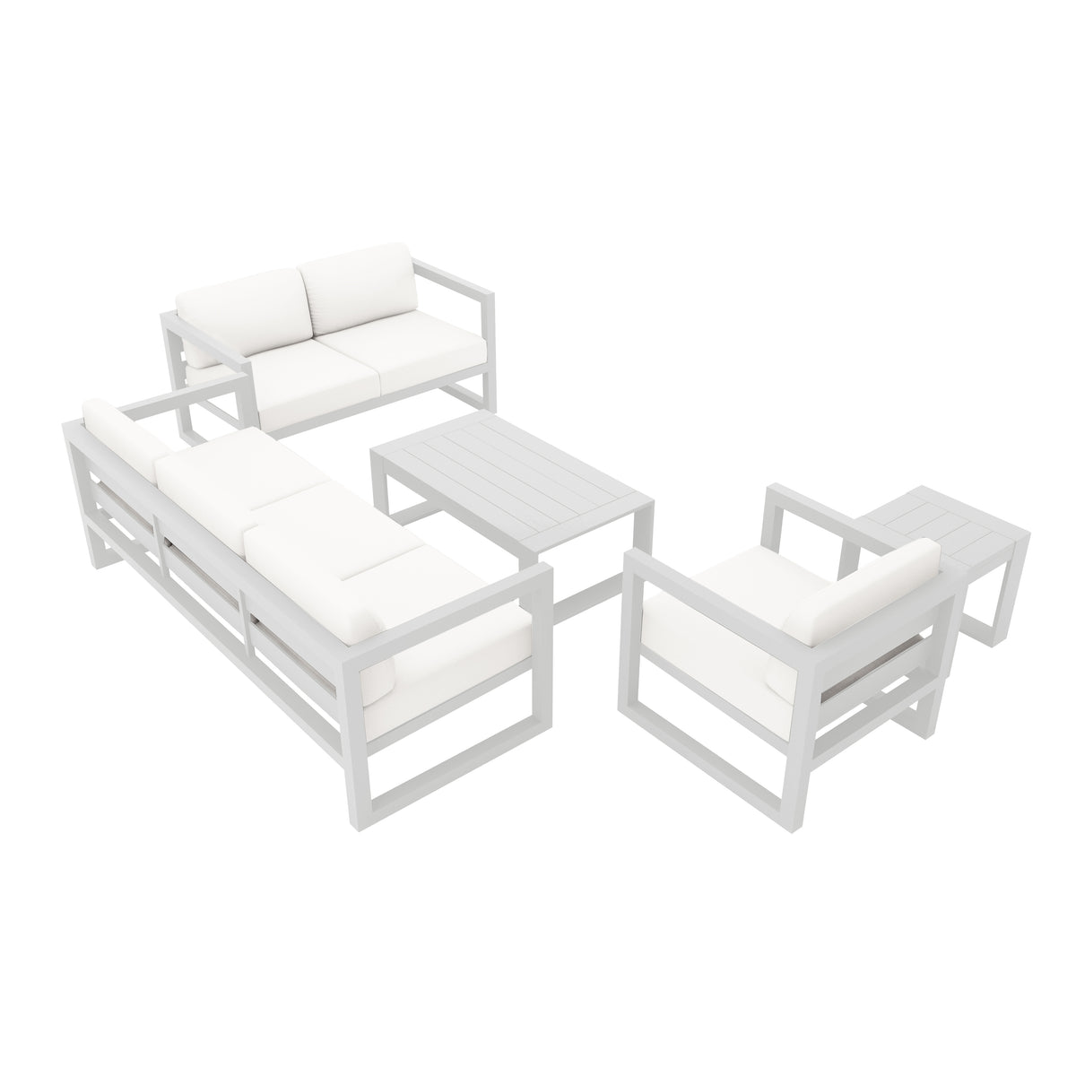 Avion 5 Piece Aluminum Sofa Set#Finish_White#Fabric_Canvas Natural