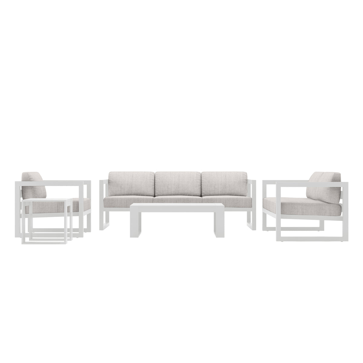 Avion 5 Piece Aluminum Sofa Set#Finish_White#Fabric_Cast Silver