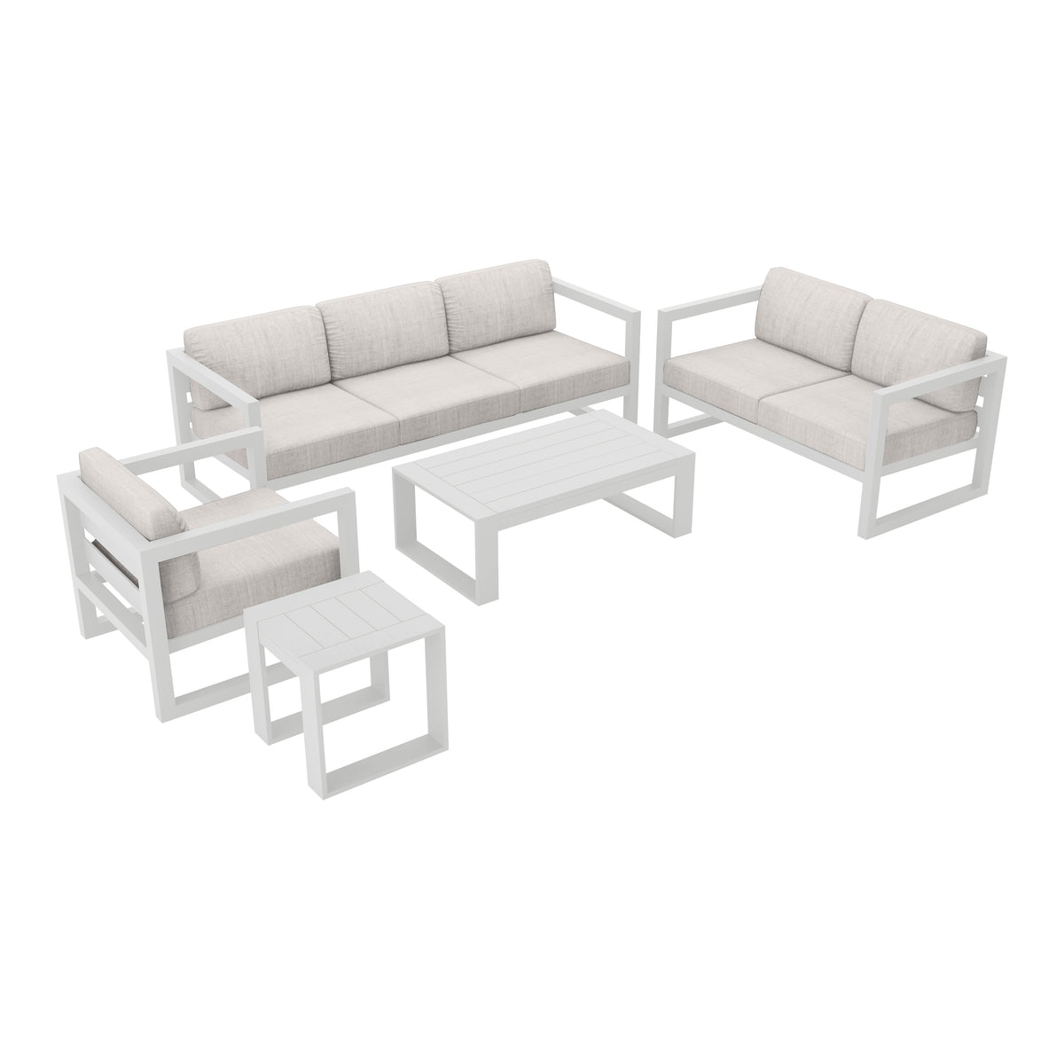 Avion 5 Piece Aluminum Sofa Set#Finish_White#Fabric_Cast Silver