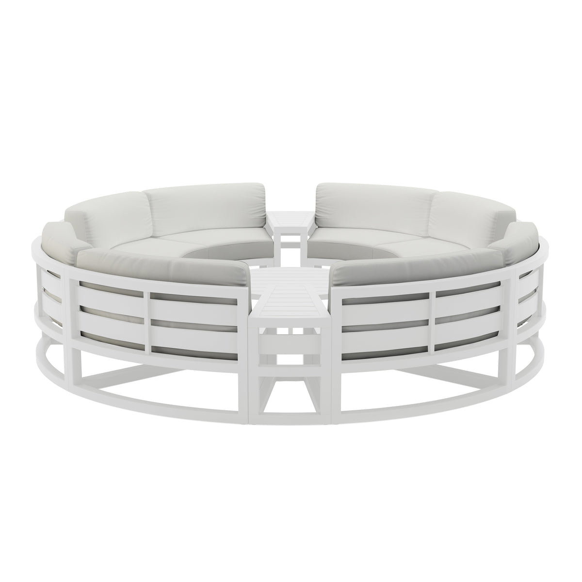 Avion 7 Piece Aluminum Curve Sectional Set#Finish_White#Fabric_Canvas Natural