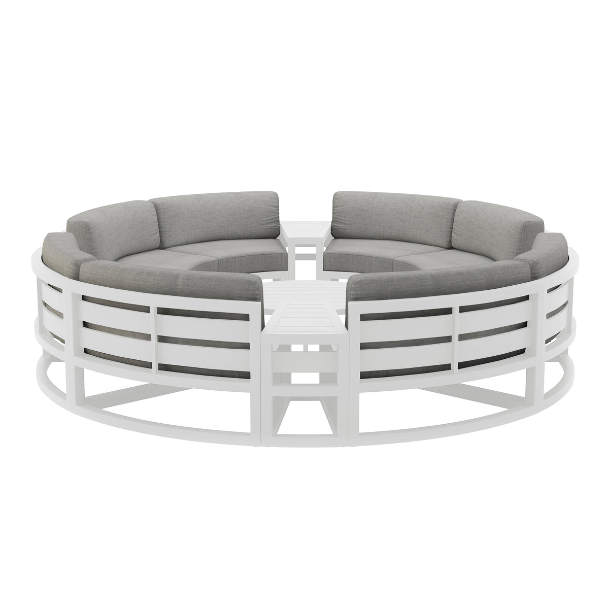 Avion 7 Piece Aluminum Curve Sectional Set#Finish_White#Fabric_Cast Silver