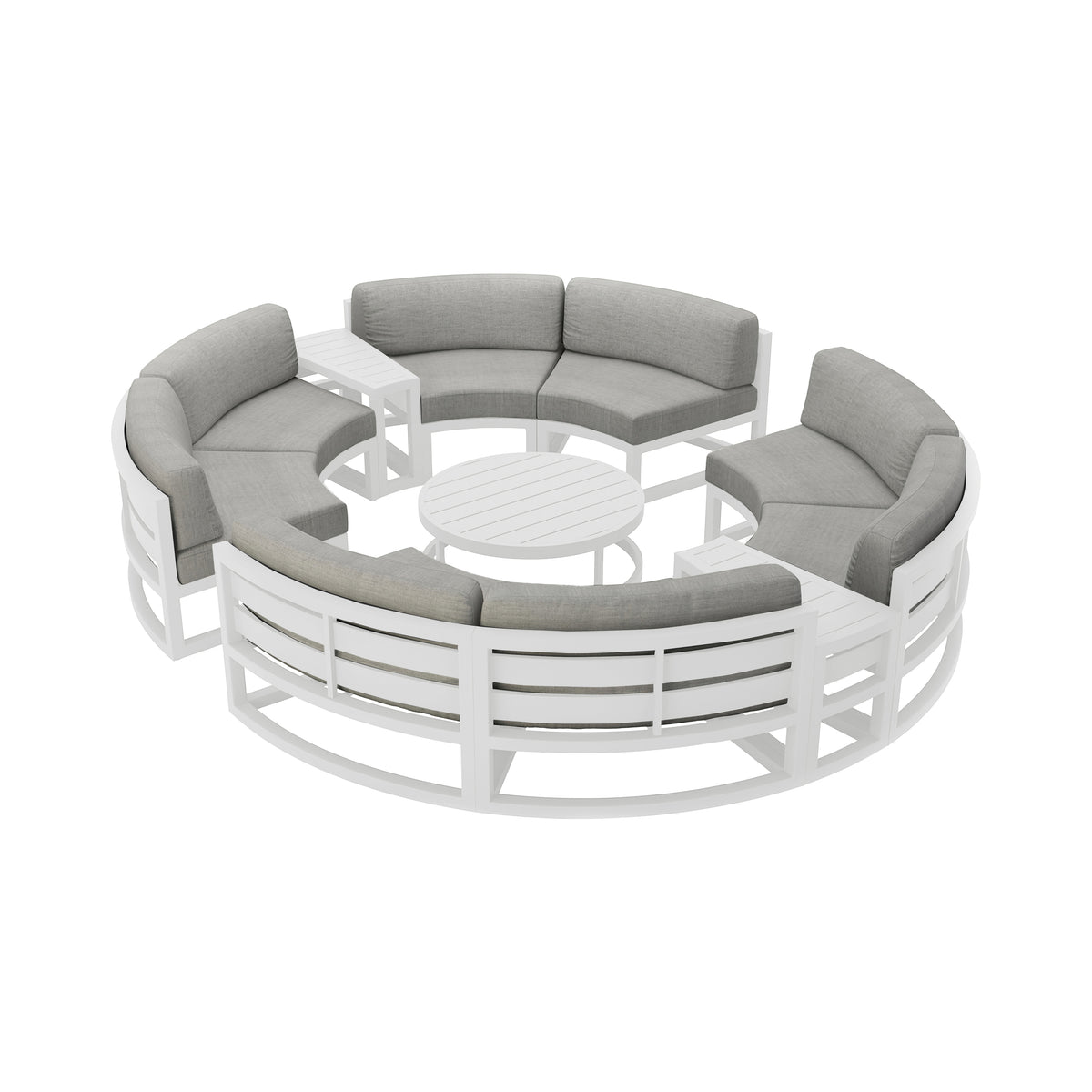 Avion 7 Piece Aluminum Curve Sectional Set#Finish_White#Fabric_Cast Silver