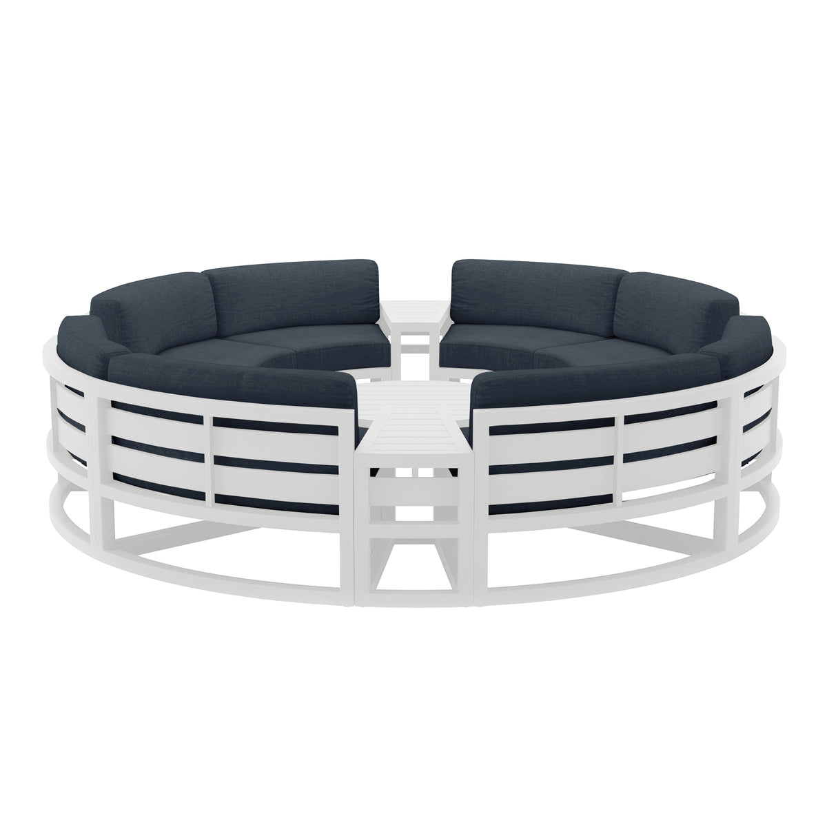 Avion 7 Piece Aluminum Curve Sectional Set#Finish_White#Fabric_Spectrum Indigo