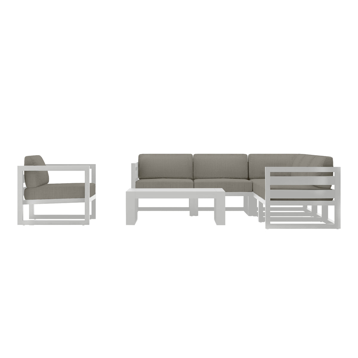 Avion 7 Piece Aluminum Sectional Set#Finish_White#Fabric_Canvas Charcoal