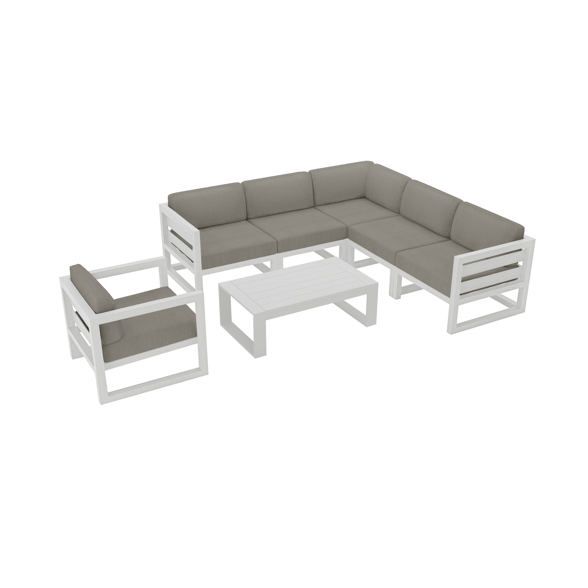 Avion 7 Piece Aluminum Sectional Set#Finish_White#Fabric_Canvas Charcoal