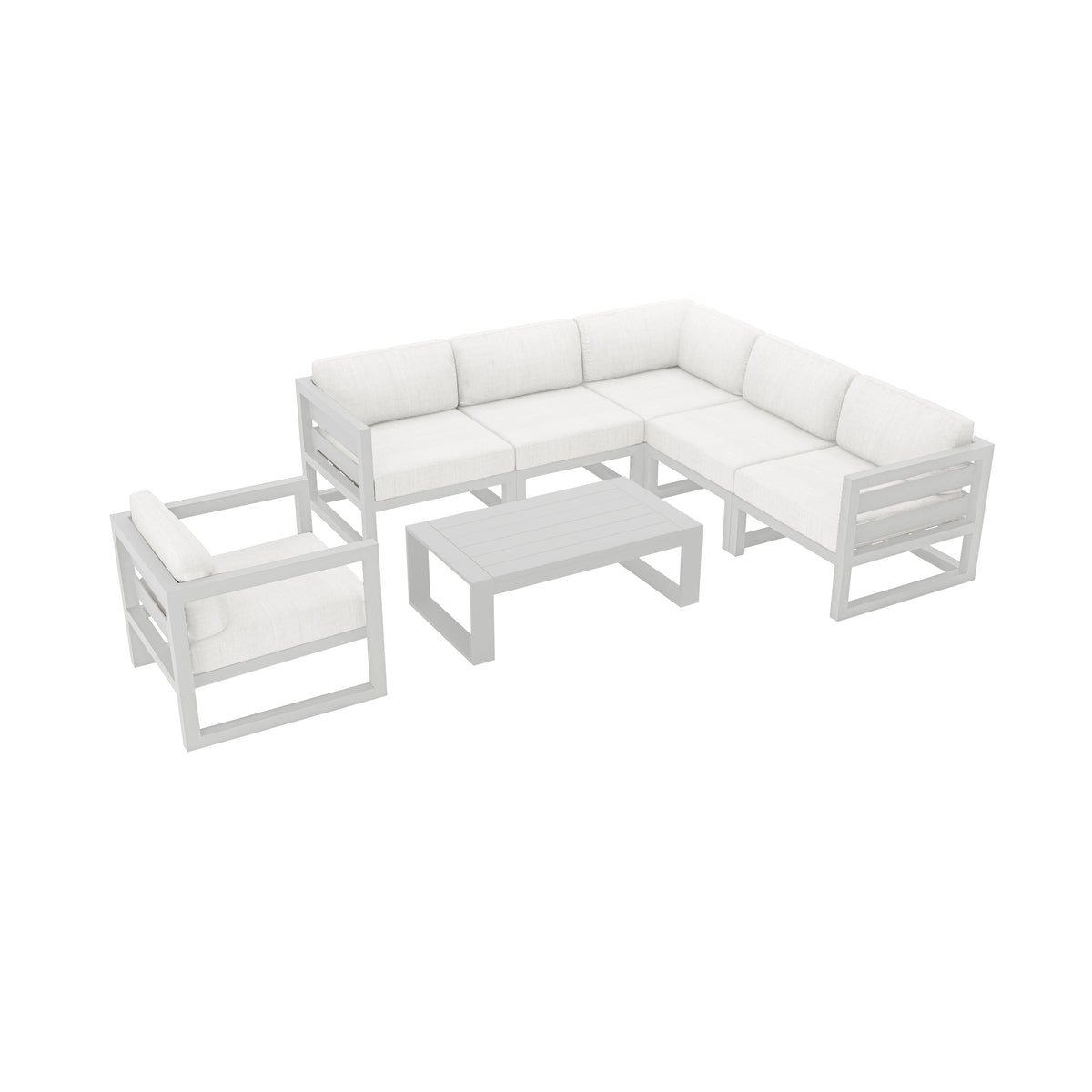 Avion 7 Piece Aluminum Sectional Set#Finish_White#Fabric_Canvas Natural