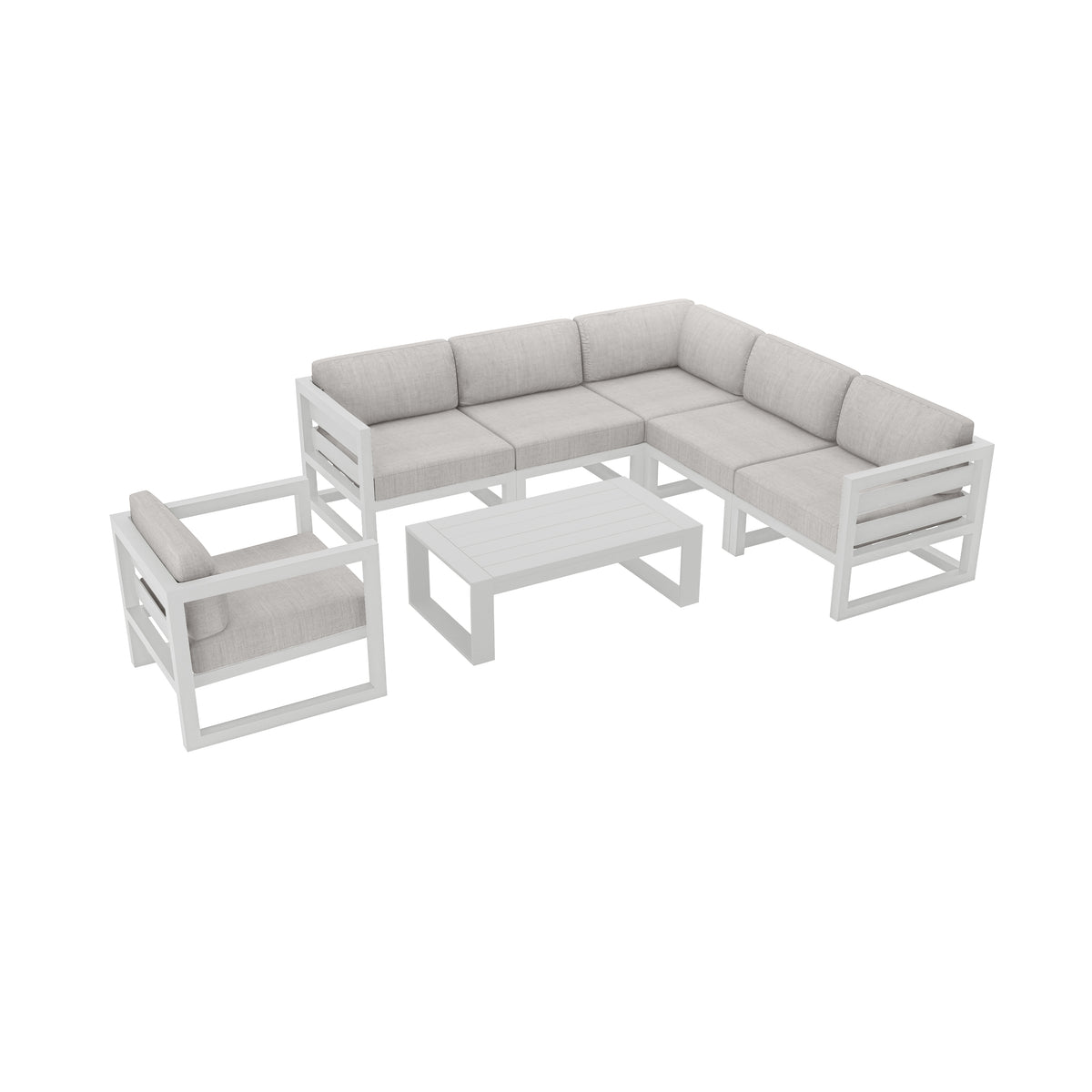 Avion 7 Piece Aluminum Sectional Set#Finish_White#Fabric_Cast Silver
