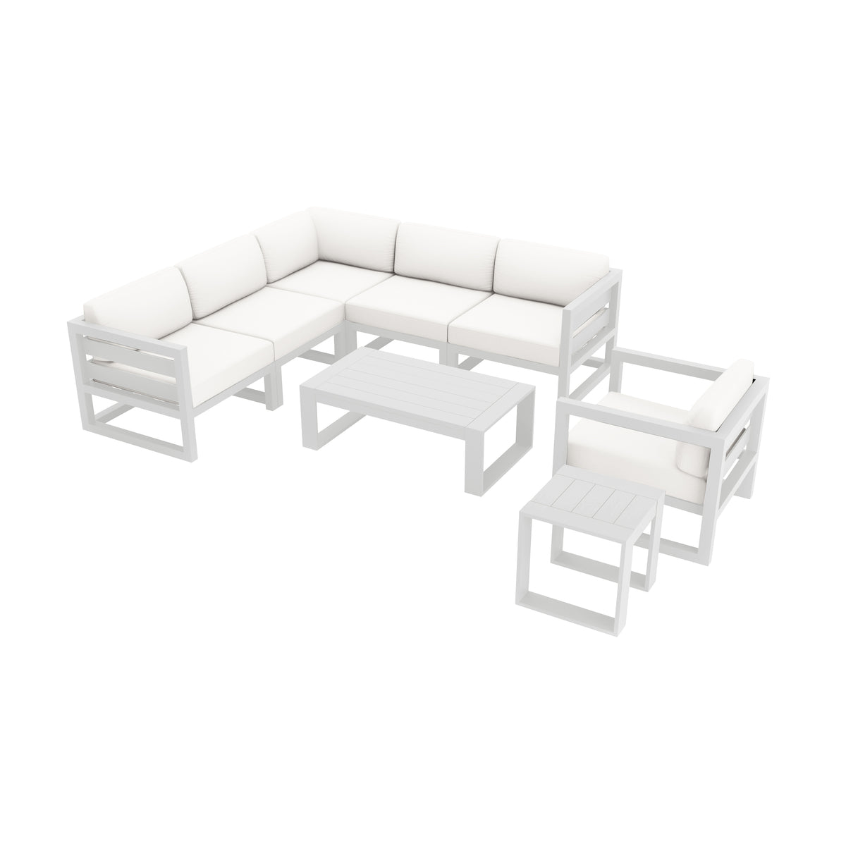 Avion 8 Piece Aluminum Sectional Set#Finish_White#Fabric_Canvas Natural