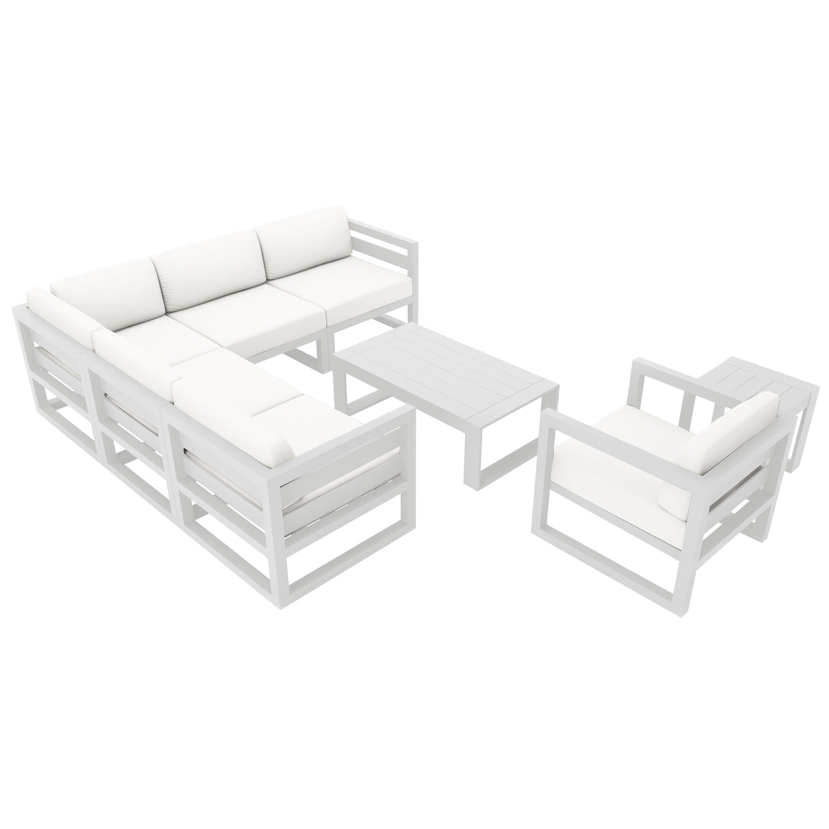 Avion 8 Piece Aluminum Sectional Set#Finish_White#Fabric_Canvas Natural