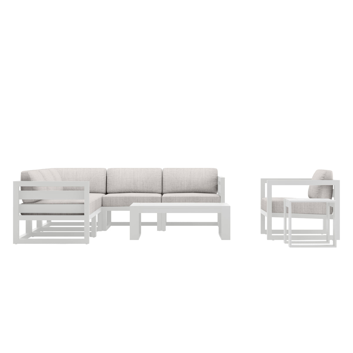 Avion 8 Piece Aluminum Sectional Set#Finish_White#Fabric_Cast Silver