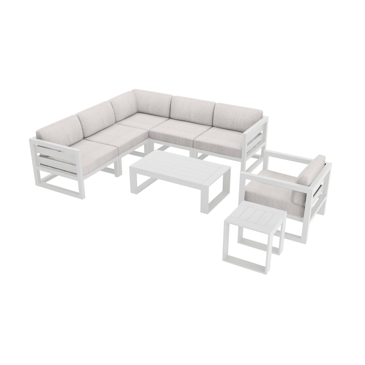 Avion 8 Piece Aluminum Sectional Set#Finish_White#Fabric_Cast Silver