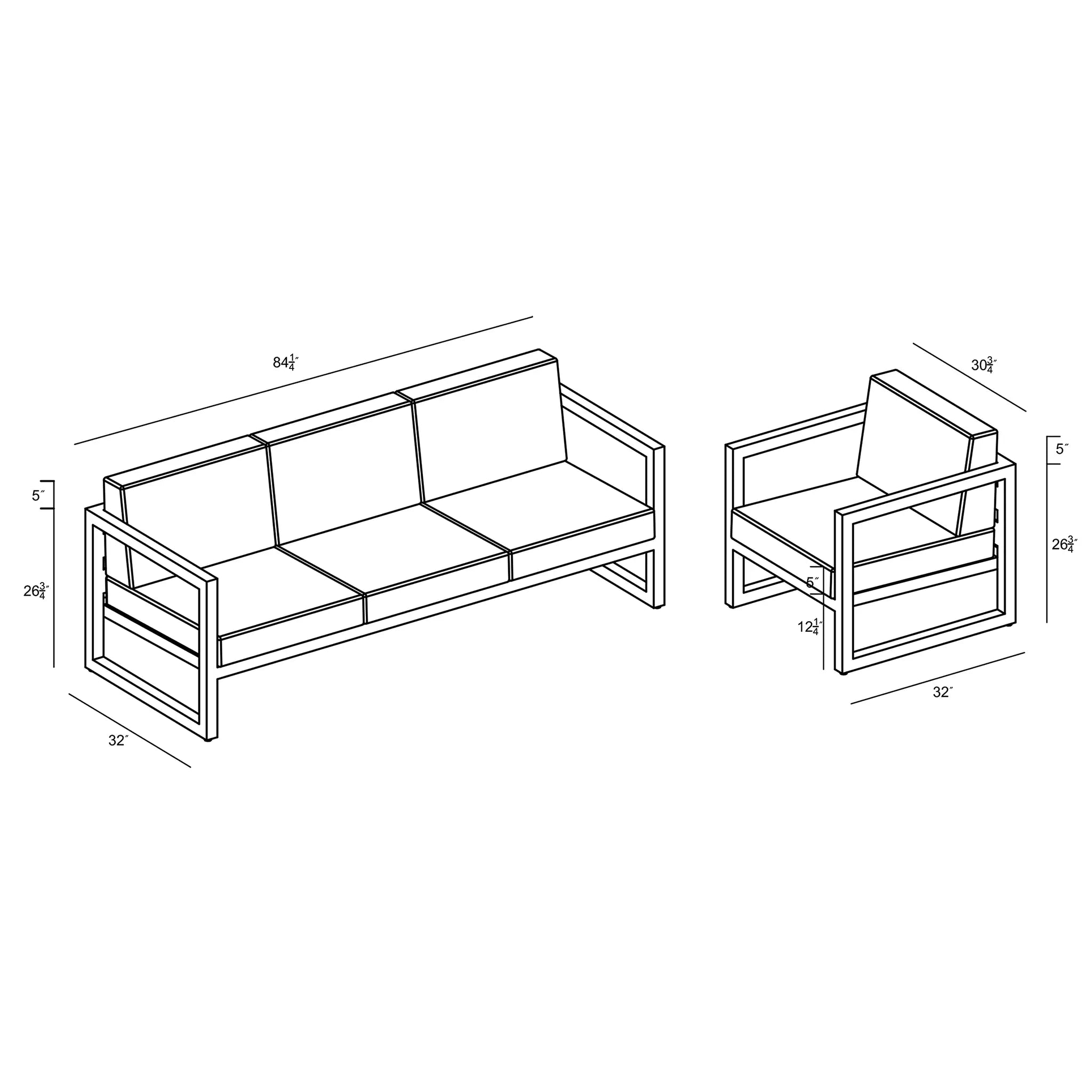 Avion 2 Piece Aluminum Sofa Set - Slate - Canvas Natural