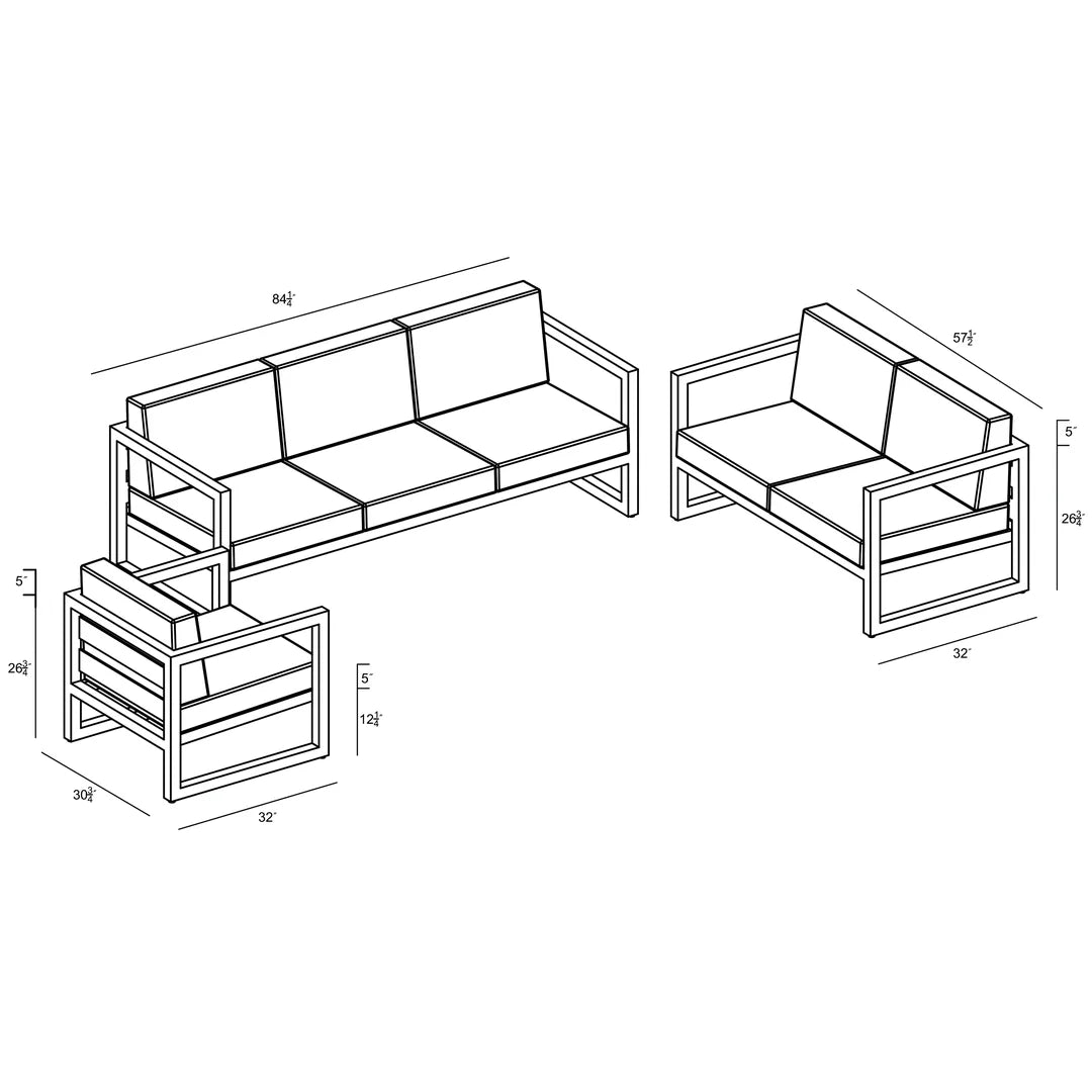 Avion 3 Piece Aluminum Sofa Loveseat Set - Black - Spectrum Indigo