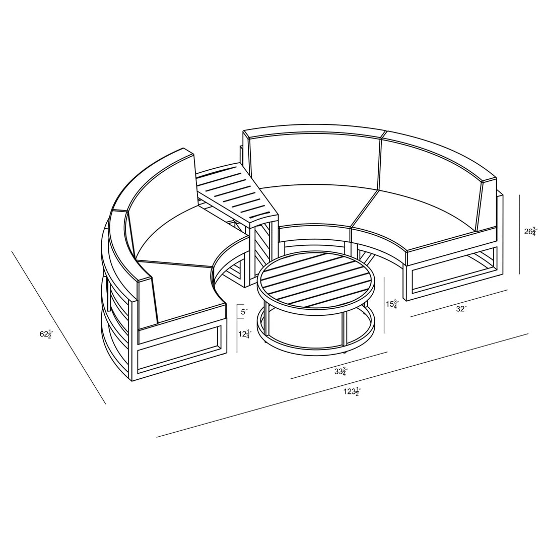 Avion 4 Piece Aluminum Curve Sectional Set - Slate - Cast Silver